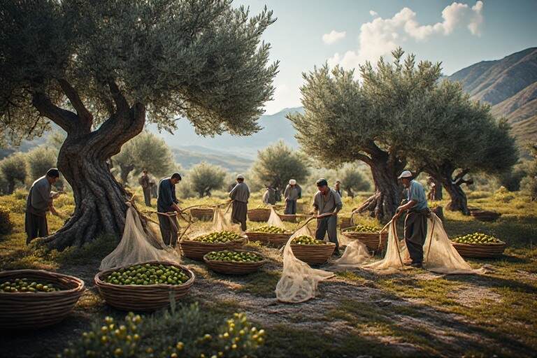 What songs are sung during the olive harvest on Crete?